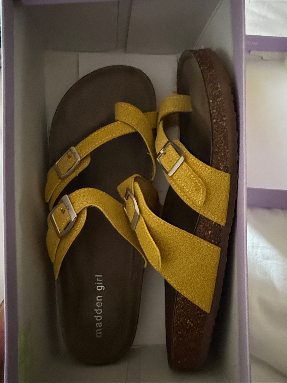 Madden Girl Yellow Double-Buckle Cork-Style Sandals